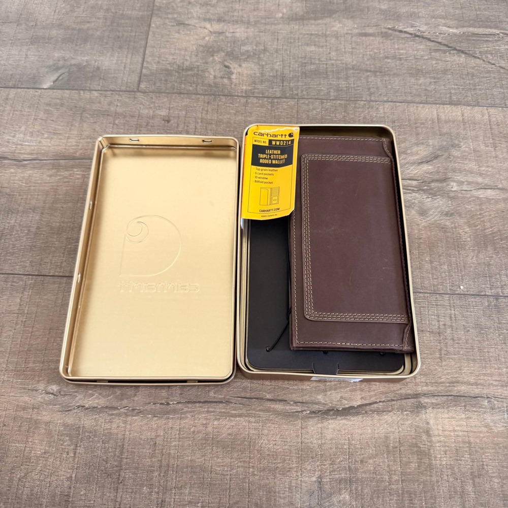 NWT Carhartt Rodeo Wallet Mens OS Brown Leather Triple-Stitched Bifold WW0214
